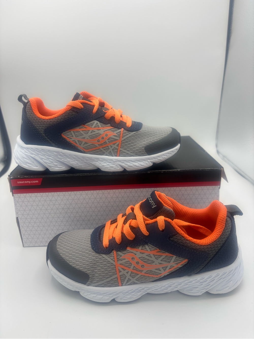 Saucony Kids Gray & Orange Sneakers with White Sole